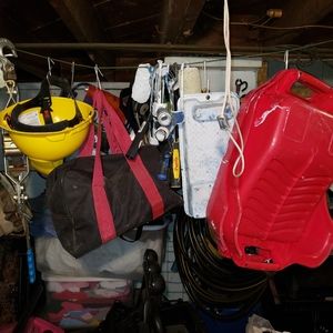 Painting supplies and a hard hat.